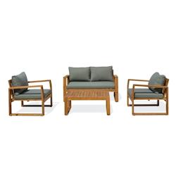 DCB GARDEN Salon bas de jardin 4 places en bois d'acacia, coussins vert olive - ARACAJU - marron Bois massif ARACAJU-S2-OLIVE_0