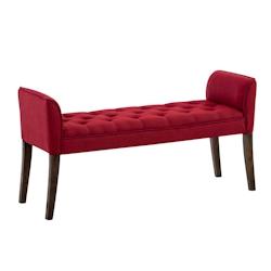 Décoshop26 - Banc banquette capitonné en tissu rouge avec pieds en bois marron foncé largeur 133cm BAN10098 - marron 3000419326910_0