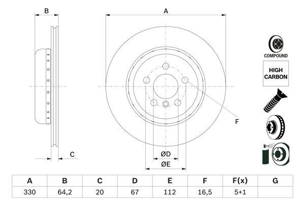 Disque de frein Bosch 0986479G15 - arrière - ventilé - boîte de 1 disque_0