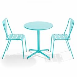 Oviala Business Ensemble table ronde et 2 chaises de terrasse en métal turquoise - Oviala - bleu acier 109499_0
