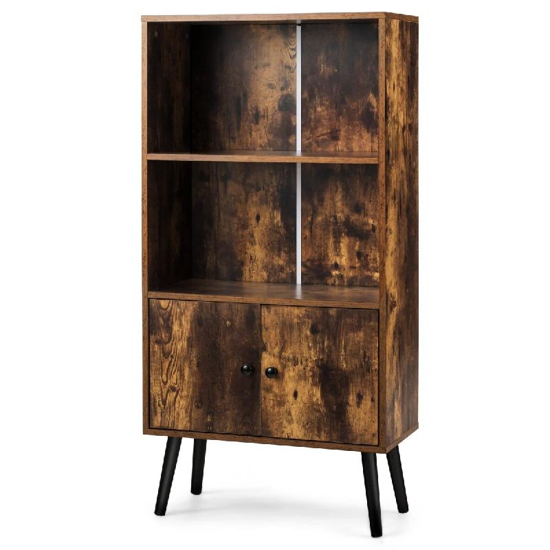 Helloshop26 - Bibliothèque vintage 60 x 30 x 120 cm avec 2 étagères ouvertes et 1 compartiment fermé en panneaux de particules brun 20_0020628 - 3_0