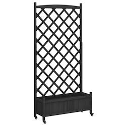Helloshop26 - Jardinière bac lit surélevé plantes fleurs terrasse jardin avec treillis et roues bois massif de sapin noir 02_0038376 - 3000214172743_0