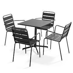 Oviala Business Ensemble table de terrasse et 4 fauteuils en métal anthracite - Oviala - gris acier 105396_0