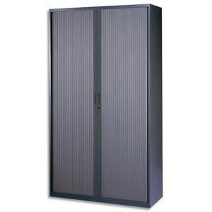 MT International - Armoire haute monobloc avec rideau anthracite - L100 x H198 x P43 cm - Corps en tôle laminée à froid, 4 tablettes incluses_0