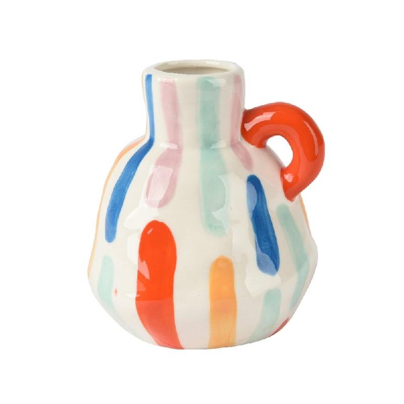 Vase avec anse en gres brillant décor Colores 10,5x11x13 cm_0