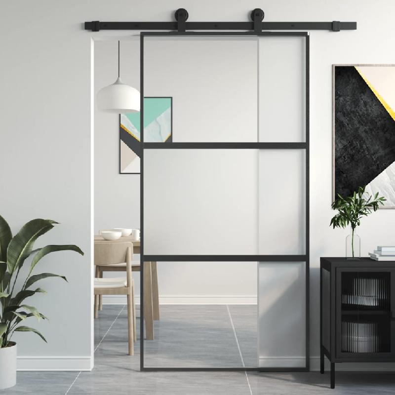 Vidaxl porte coulissante noir 102,5x205 cm verre trempé aluminium 155203_0
