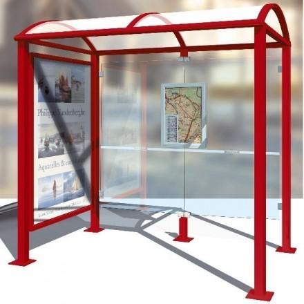 ABRI BUS OUESSANT / STRUCTURE EN ALUMINIUM / BARDAGE EN VERRE SECURIT ET TREMPÉ / AVEC BANQUETTE ET BANC ASSIS-DEBOUT / 250 X 156 CM_0