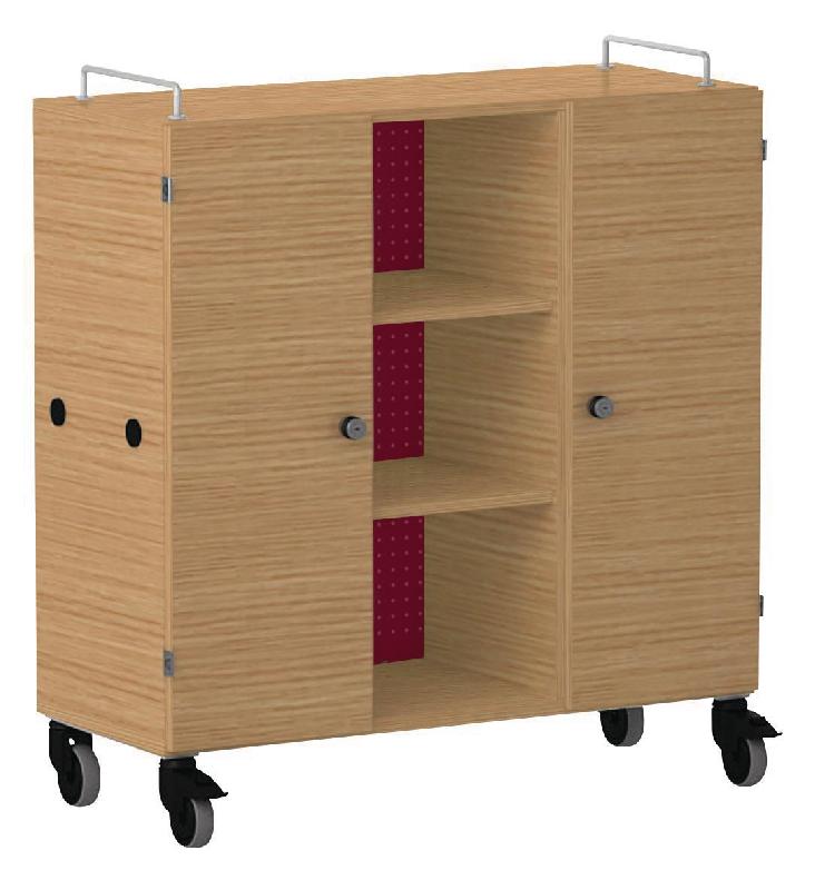 ARMOIRE BASSE SHIFT+ LANDSCAPE MÉLA. 9 CASES - 2 PORTES - CHÊNE - ROUGE SANG - MANUTAN COLLECTIVITÉS