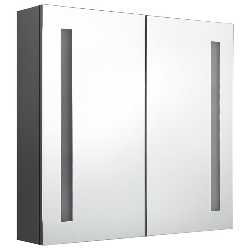 Armoire de salle de bain à miroir LED - 62 x 14 x 60 cm - Gris - Avec 2 portes et 3 étagères_0