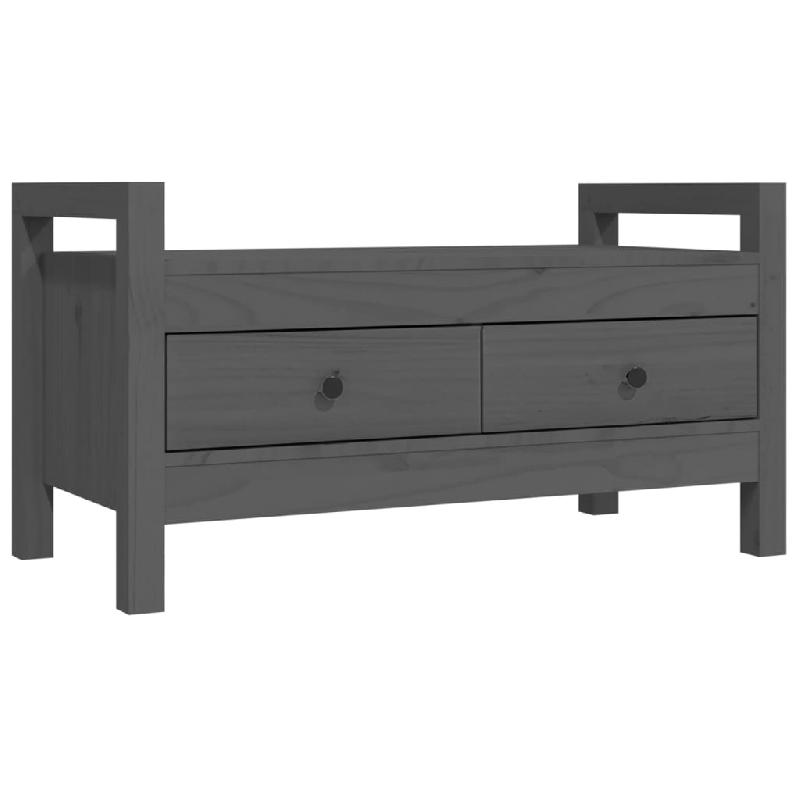 Banc banquette d'entrée en bois de pin massif gris - 80 x 40 x 43 cm - Avec 2 tiroirs de rangement_0