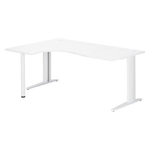 BUREAU COMPACT EXCELLENS L 180 CM BLANC RETOUR À GAUCHE PIÉTEMENT MÉTAL PLUS FIXE BLANC