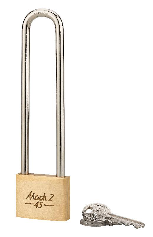 Cadenas à clé Mach 2 - 45 mm anse haute - Corps laiton monobloc et anse acier cémenté_0