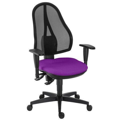 CHAISE DE BUREAU HOLLY TISSU ET MAILLE VIOLET - DOSSIER HAUT ACCOUDOIRS - MÉCANISME CONTACT PERMANENT - PIEDS NOIR