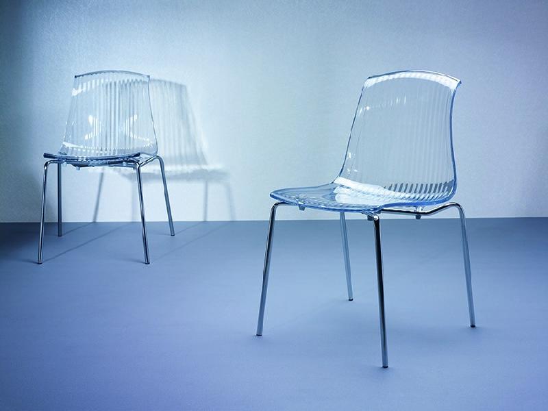 Chaise transparente en polycarbonate - piétement en acier chromé - empilable - lot de 4_0