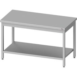 Cleiton® - Table centrale en acier inoxydable avec étagère 1500x700x850 mm | Table de travail professionnelle en acier, table de 1 mm d'épaisseur_0