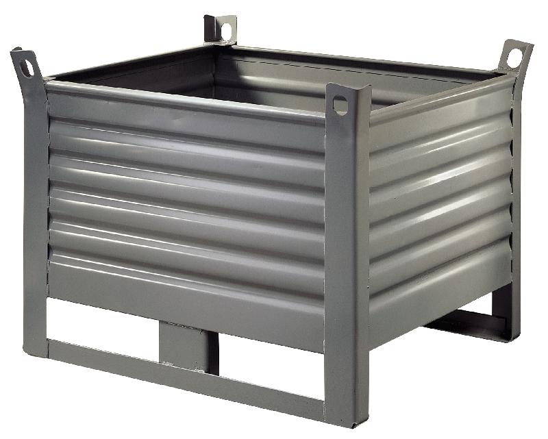 Container métallique Beta - caisse-palette tôlée en acier - charge 1500 kg - volume 400 L - patins 150 mm_0