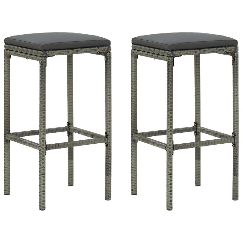 Décoshop26 - Lot de 2 tabourets de bar avec coussin gris et repose-pied en résine tressée gris DEC029574 - gris 3000257443114_0