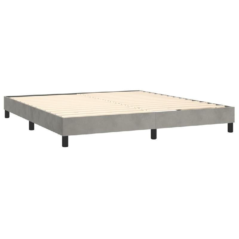 Décoshop26 - Sommier à lattes sur pieds cadre de lit 180x200 cm tissu velours gris clair TDL0207178 - gris 3001170388001_0