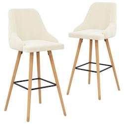 Décoshop26 - Tabourets de bar x2 chaises haute design et moderne en velours crème et bois DEC029388 - 3000257351877_0