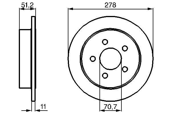 Disque de frein Bosch 0986478487 - boîte de 2 disques - arrière - plein - 5 trous - épaisseur 11 mm_0