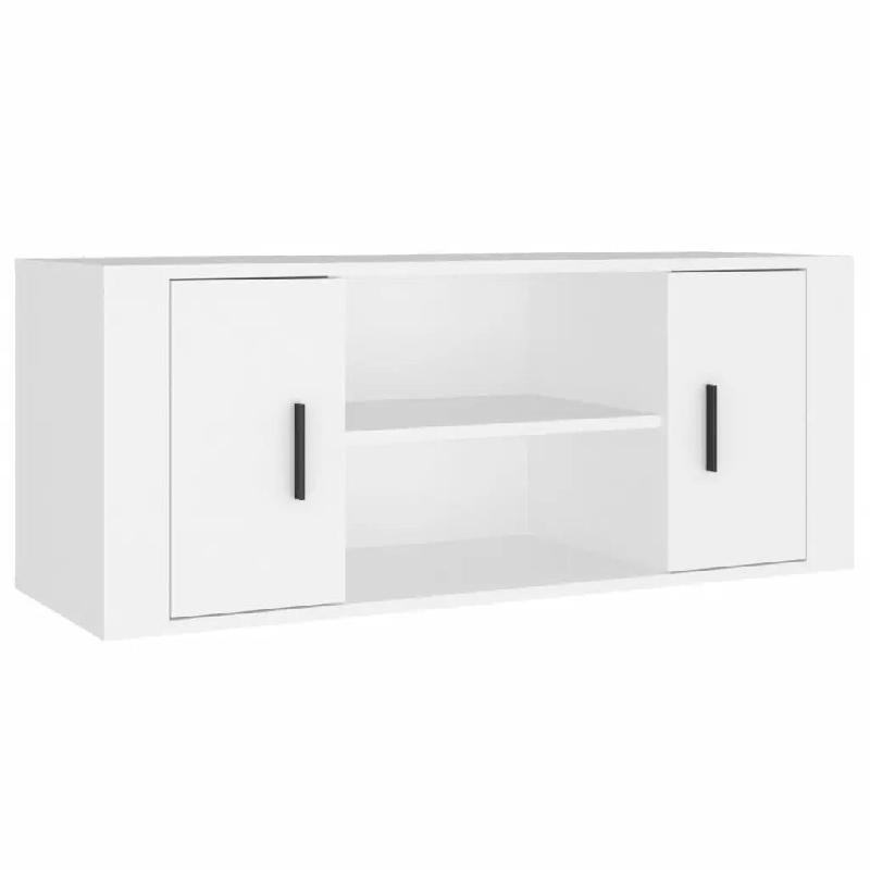 Helloshop26 - Meuble TV moderne avec rangement spacieux 100 x 35 x 40 cm en bois d'ingénierie blanc 02_0048480 - blanc Bois massif 3000235306080_0