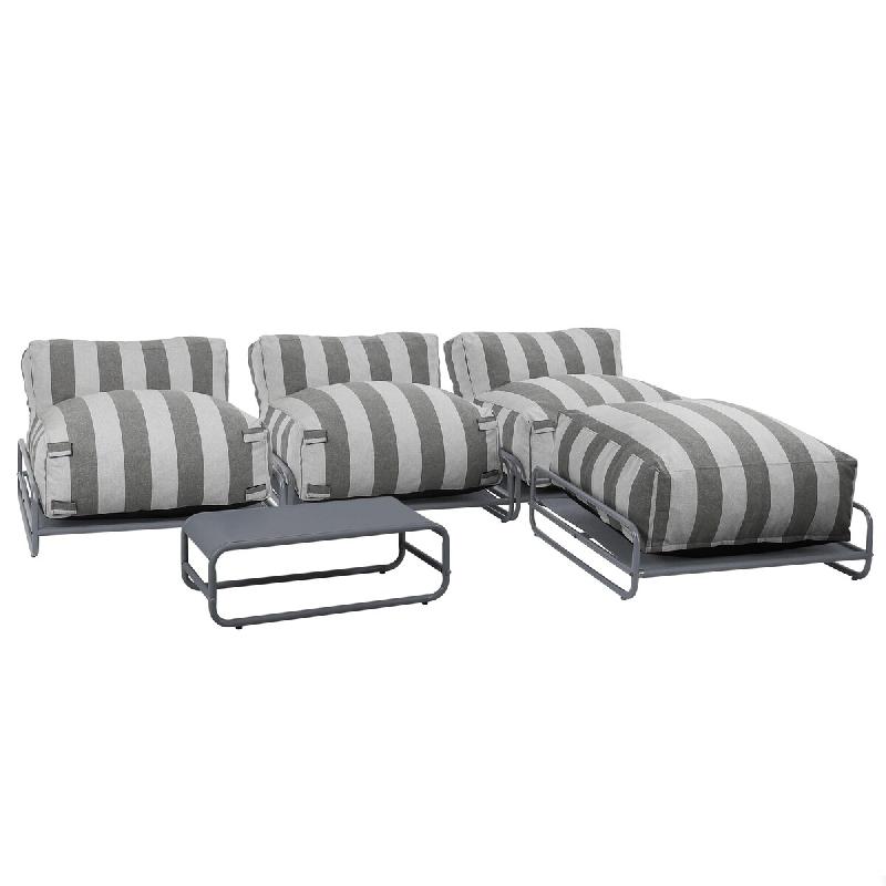 Oviala Business Salon de jardin modulable rayé 4 places avec structure gris, L 291 x l 194 x h 65 cm Oviala - gris polyester 115410_0