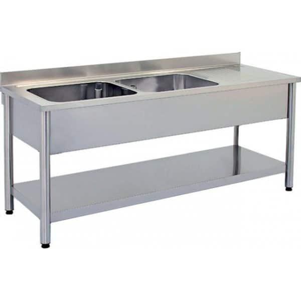 Plonge démontable sur pieds ronds avec étagère inox ferritique 2 bacs longueur 1500 mm (Position bac: Gauche - Réf F-DRPL157-2BG-ETP-1)_0
