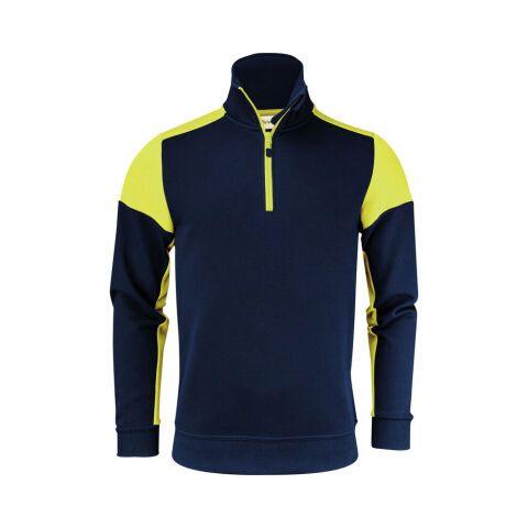 PRINTER PRIME PRIME SWEATSHIRT HALFZIP UNISEX MARINE/JAUNE FLUO - TAILLE XS