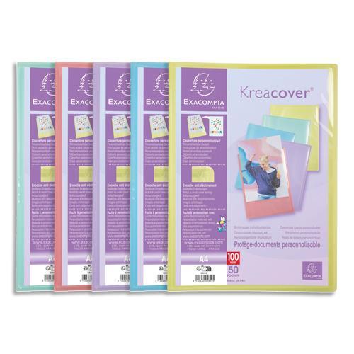 PROTEGE-DOCUMENTS PERSONNALISABLE EXACOMPTA - PP KREACOVER 100 VUES - COLORIS ASSORTIS PASTEL - LOT DE 10