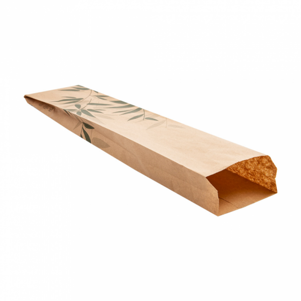SACHET BOULANGERIE 32G/M² 9X3.5X46CM KRAFT NATUREL MOTIFS FEUILLES VERTES - LOT DE 500 - AZ BOUTIQUE - FEEL GREEN