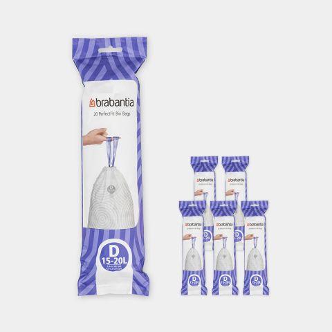 Sacs poubelle PerfectFit -Code D (15-20 litres) Brabantia - 6 Rouleaux de 20 sacs_0