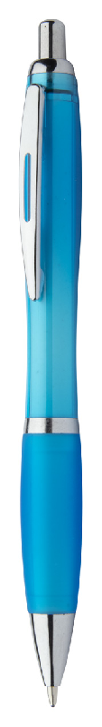 Stylo à bille en plastique - corps transparent - grip couleur assortie - parties chromées - encre bleue_0