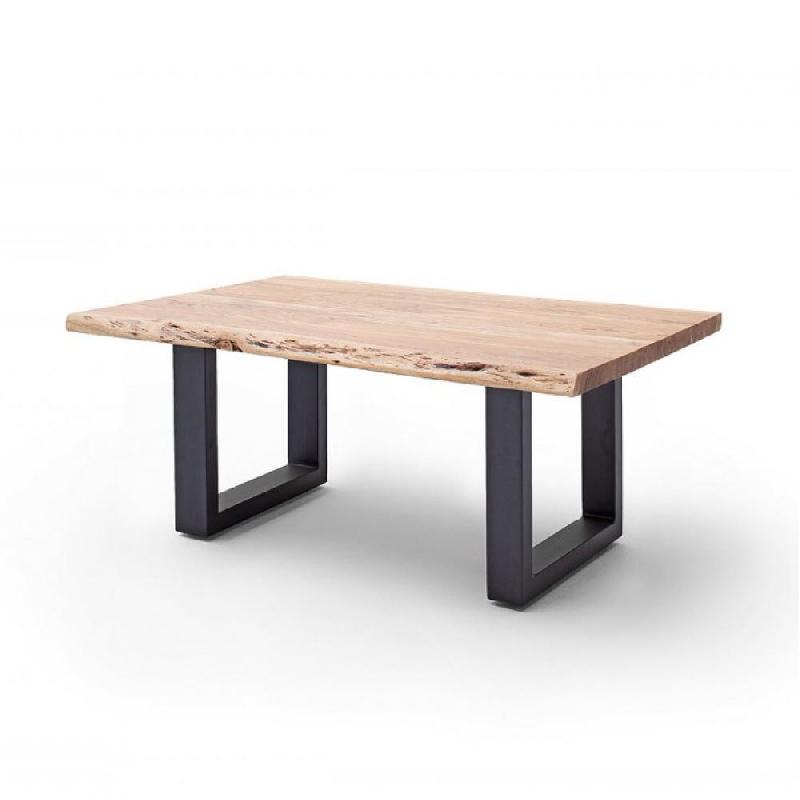Table basse Claren - plateau 110 cm en acacia massif naturel - piétement en U laqué anthracite_0