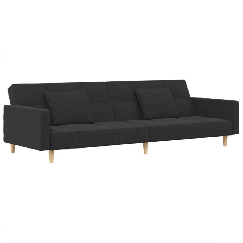 VidaXL Canapé-lit à 2 places avec deux oreillers Gris foncé Tissu Modèle Arlénis - 375800_0