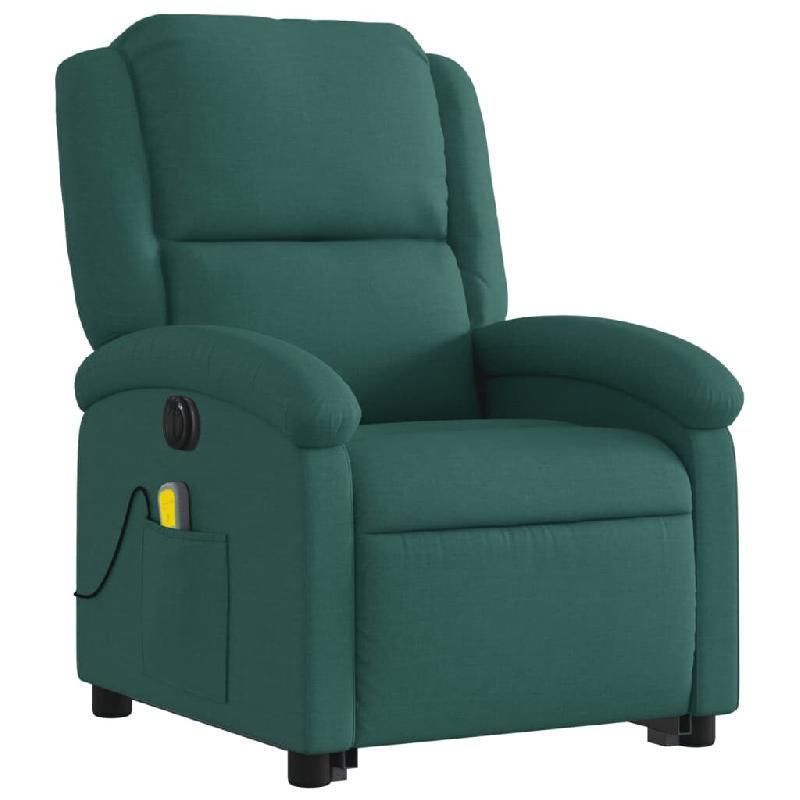 VidaXL Fauteuil inclinable de massage électrique Vert foncé Tissu Modèle Vermonta - 3204206_0