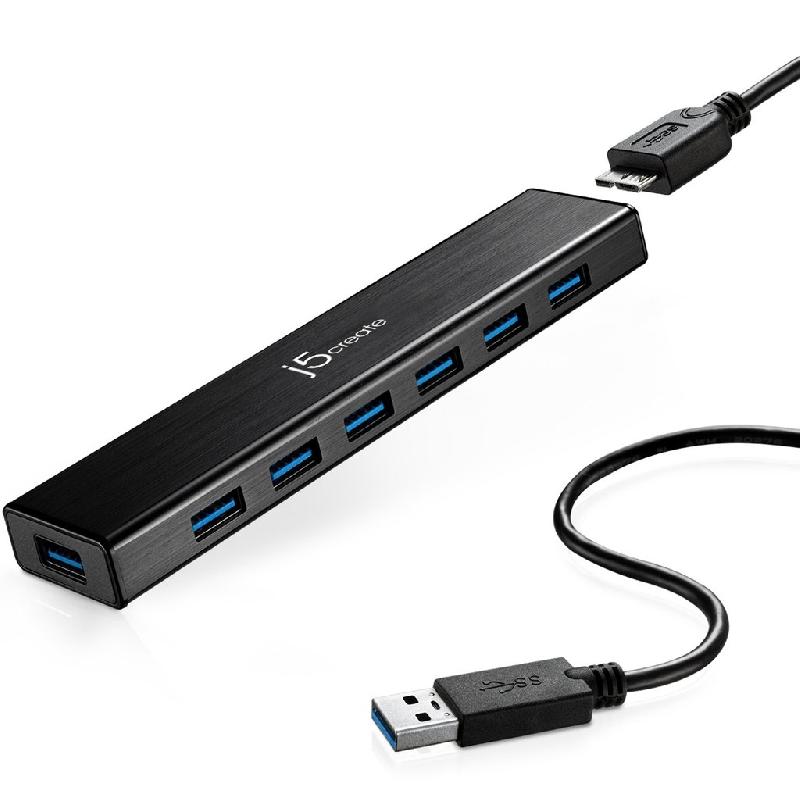 Hub USB 3.0 J5CREATE JUH377 - 7 ports - Aluminium - Taux de transfert 5000 Mbit/s - Compatible Mac/PC_0