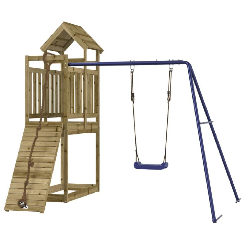 AIRE DE JEUX D\'EXTÉRIEUR BALANÇOIRES TOBOGGAN PORTIQUES ROBUSTE JEUX JARDIN 243 X 186 X 214 CM BOIS DE PIN IMPRÉGNÉ 02_0004654_0