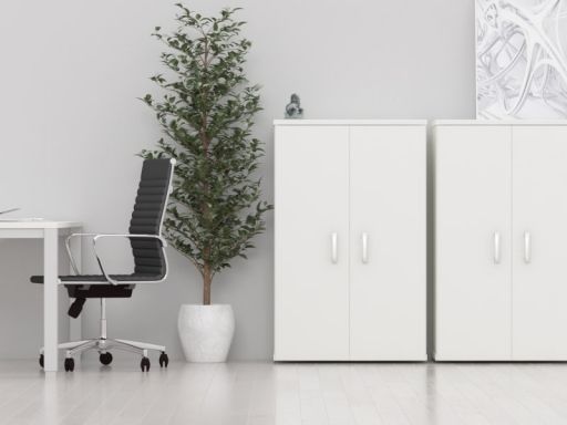 Armoire mi-haute à portes battantes Casta - L80 x H121 cm - Rangement 3 niveaux, bois mélaminé_0