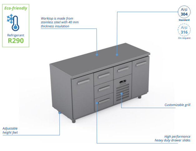 Comptoir réfrigéré en acier inoxydable -1600 × 660 × 900 mm - CST-16-1301_0