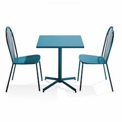Oviala Business Ensemble table de terrasse inclinable et 2 chaises bistrot bleu pacific - Oviala - bleu acier 109484_0