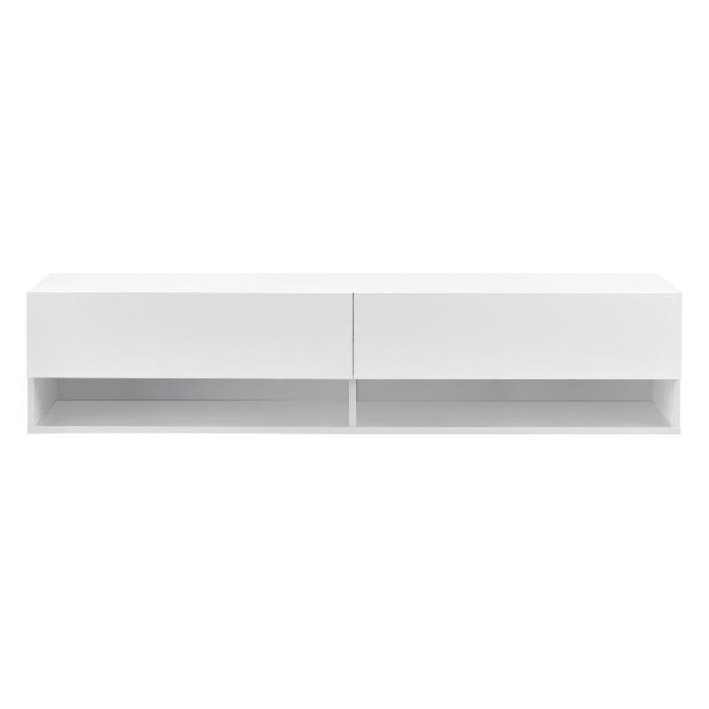 ÉTAGÈRE MURALE À 2 PORTES MEUBLE SUPPORT TV 140 CM BLANC 03_0005184_0