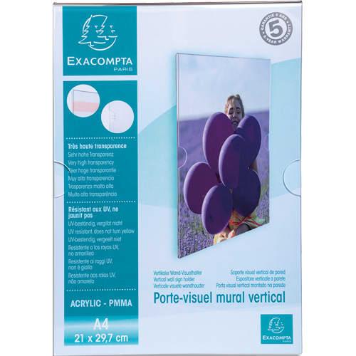 Exacompta - Porte-visuel mural en acrylique transparent A4 portrait - Fixation adhésive et vissée, résistant aux UV_0