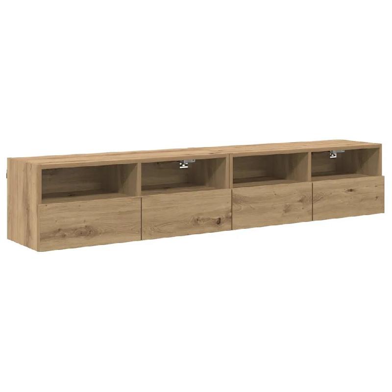 Helloshop26 - Lot de 2 meubles TV muraux design moderne minimaliste 80 x 30 x 30 cm en bois d'ingénierie chêne artisanal 02_0052793 - Bois massif 30_0