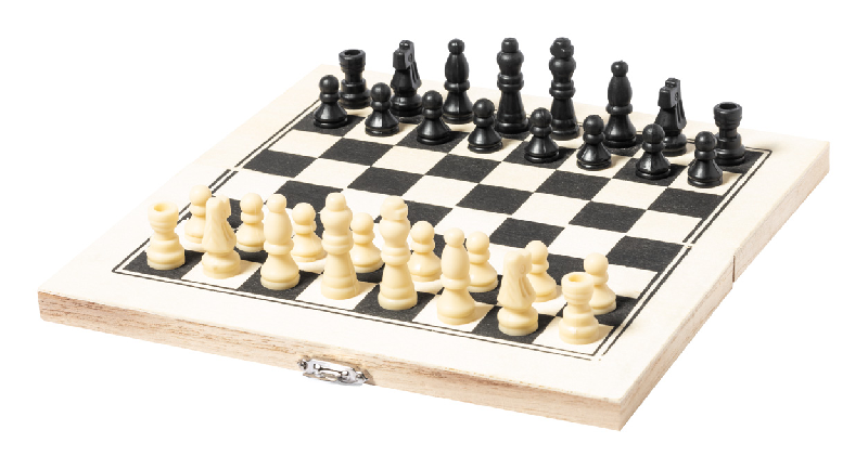 Jeu d'échecs en bois - plateau pliable avec 32 pièces - couleur blanc - 130 gr_0