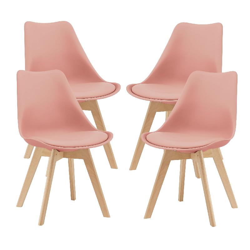 LOT DE 4 CHAISES DE SALLE À MANGER SIMILICUIR HÊTRE ROSE 03_0006766_0