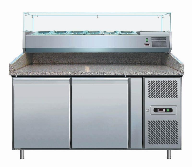 Meuble préparation granit à pizzas +2/+8°c avec 2 portes 600x400 et saladette à ingrédients - PZ2600TN-VRX380_0