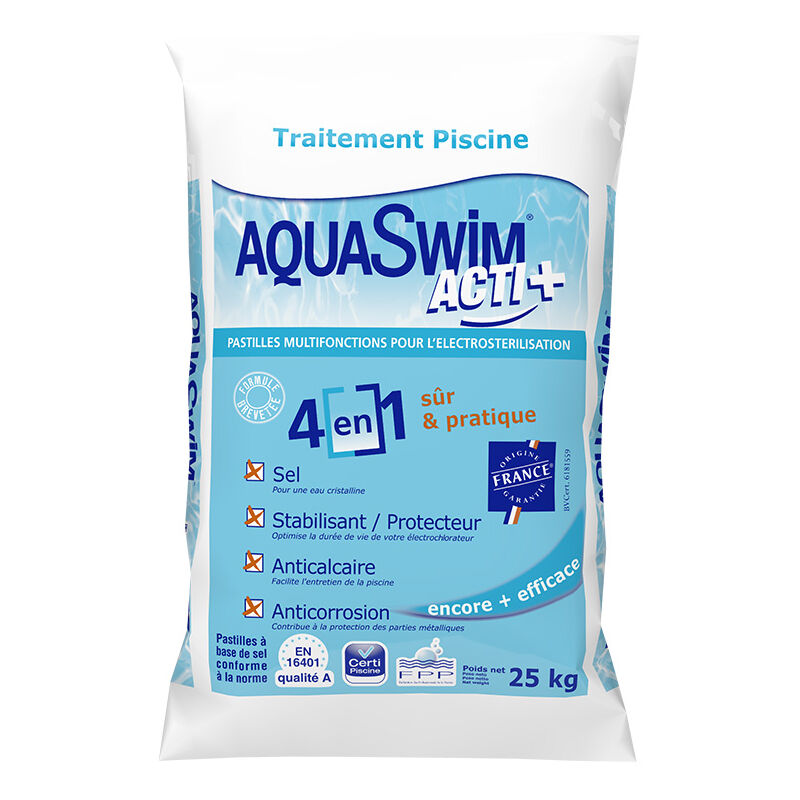 SEL DE PISCINE POUR ÉLECTROLYSE AQUASWIM ACTI + 4 EN 1 - 25 KG