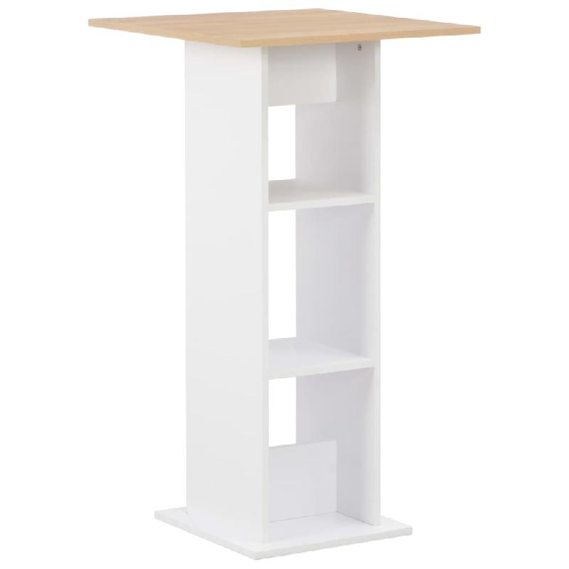 Table haute mange-debout bar bistrot blanc - 110 cm - avec étagères de rangement_0