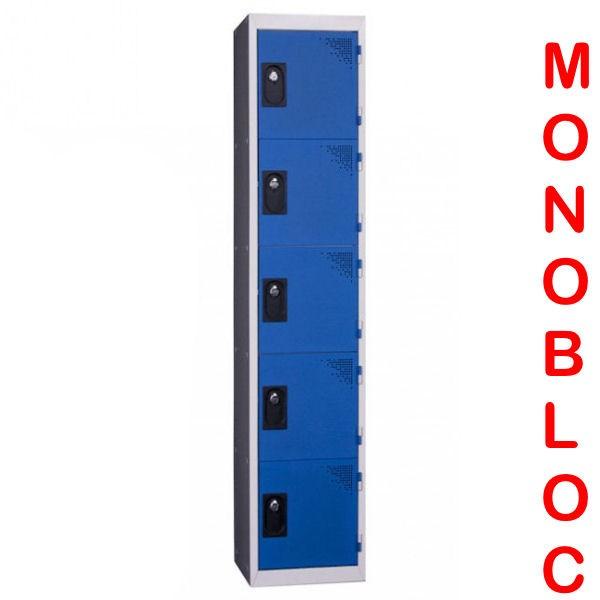 Vestiaire monobloc 1 colonne de 5 cases - largeur de case 300 mm - Marque Rolléco_0