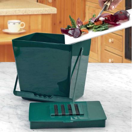 Bio-seau - Poubelle à compost anti-odeur 5L vert avec filtre à charbon pour cuisine_0